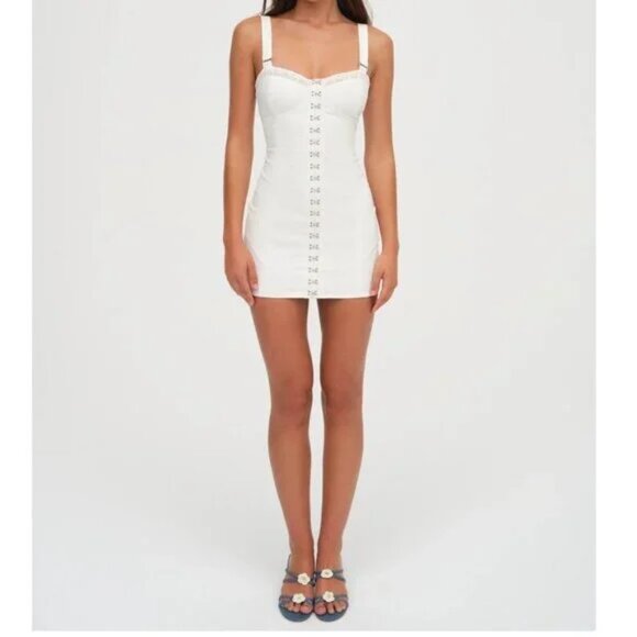 NEW FOR LOVE AND LEMONS TILLY WHITE DENIM MINI DRESS SIZE XS - Picture 1 of 9